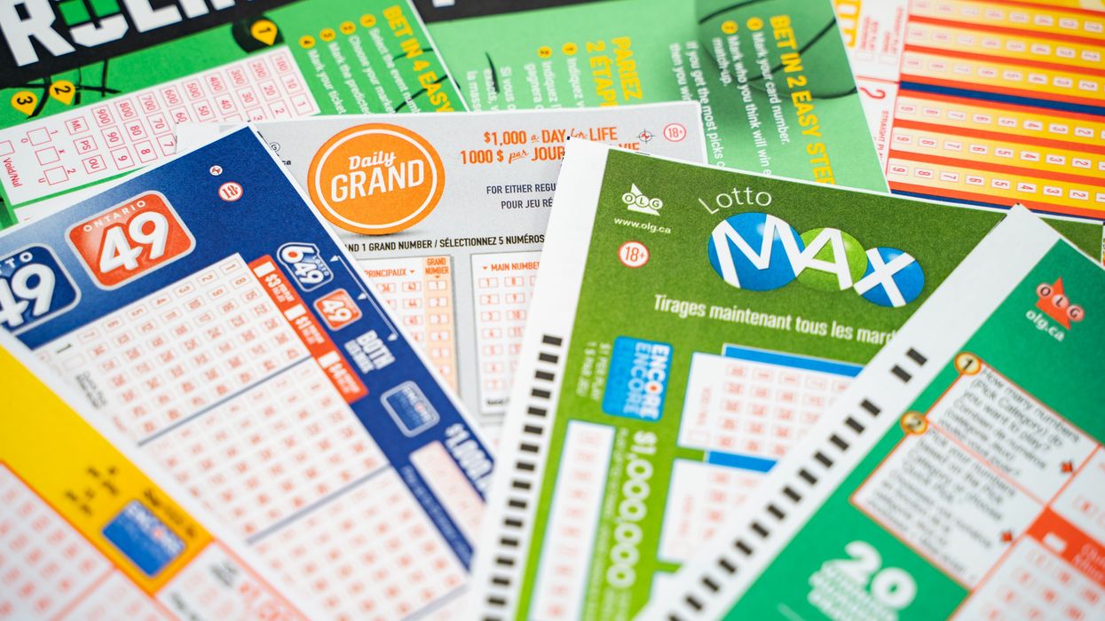 Eight lottery tickets for various Canadian lottery games.