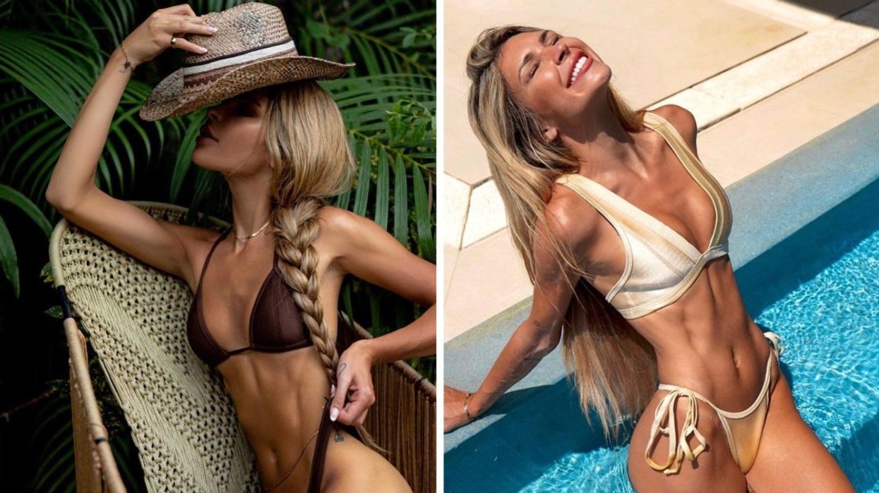 Elisabeth Rioux posing in a Hoaka swimwear brand bikini.