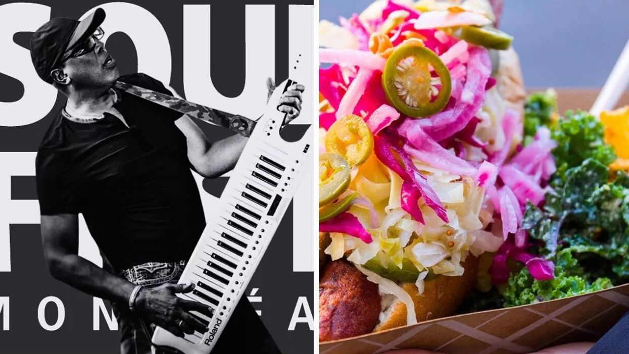 Festival arist 'Slim' Williams on keyboard. Right: A colourful soul food dish.
