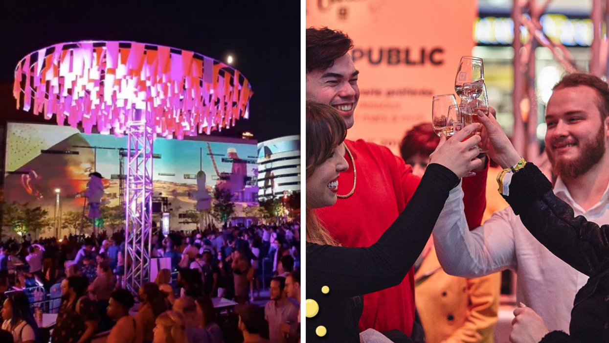 Festival Nuits D'Afrique in Montreal, Right: People cheersing with wine at Soif de Cidre in Montreal.