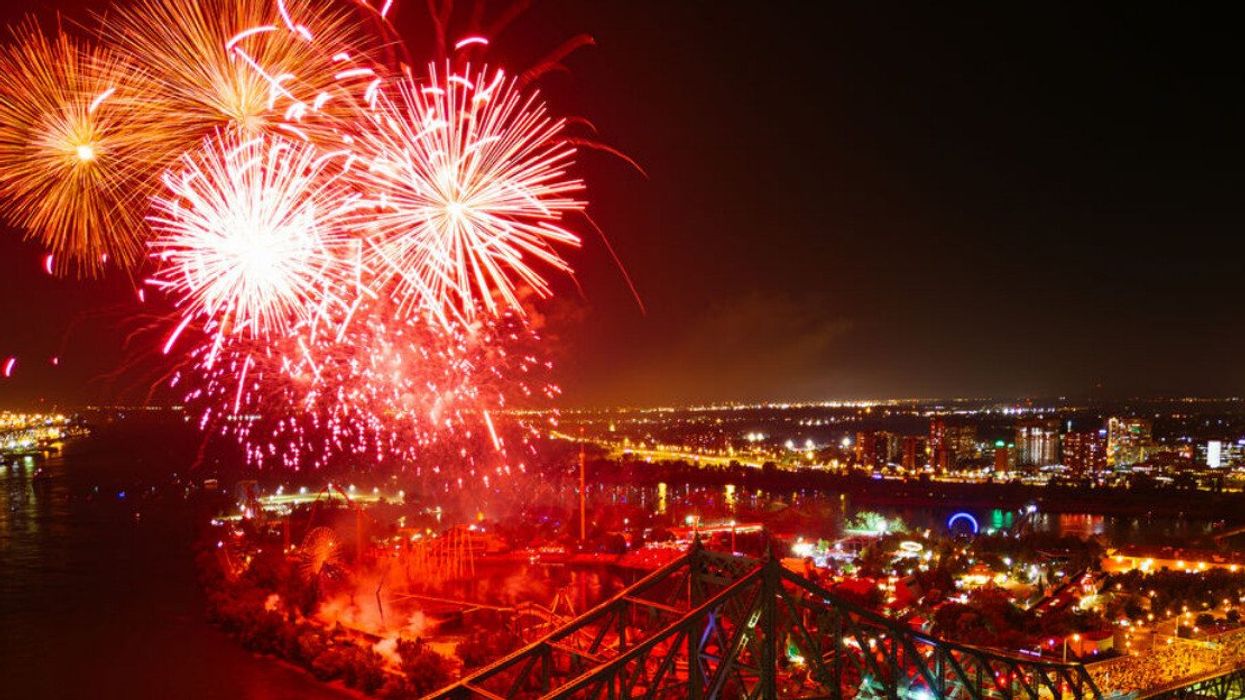 Fireworks explode over Montreal's skyline.