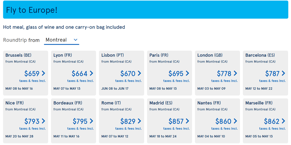 Flight deals on the Air Transat website.