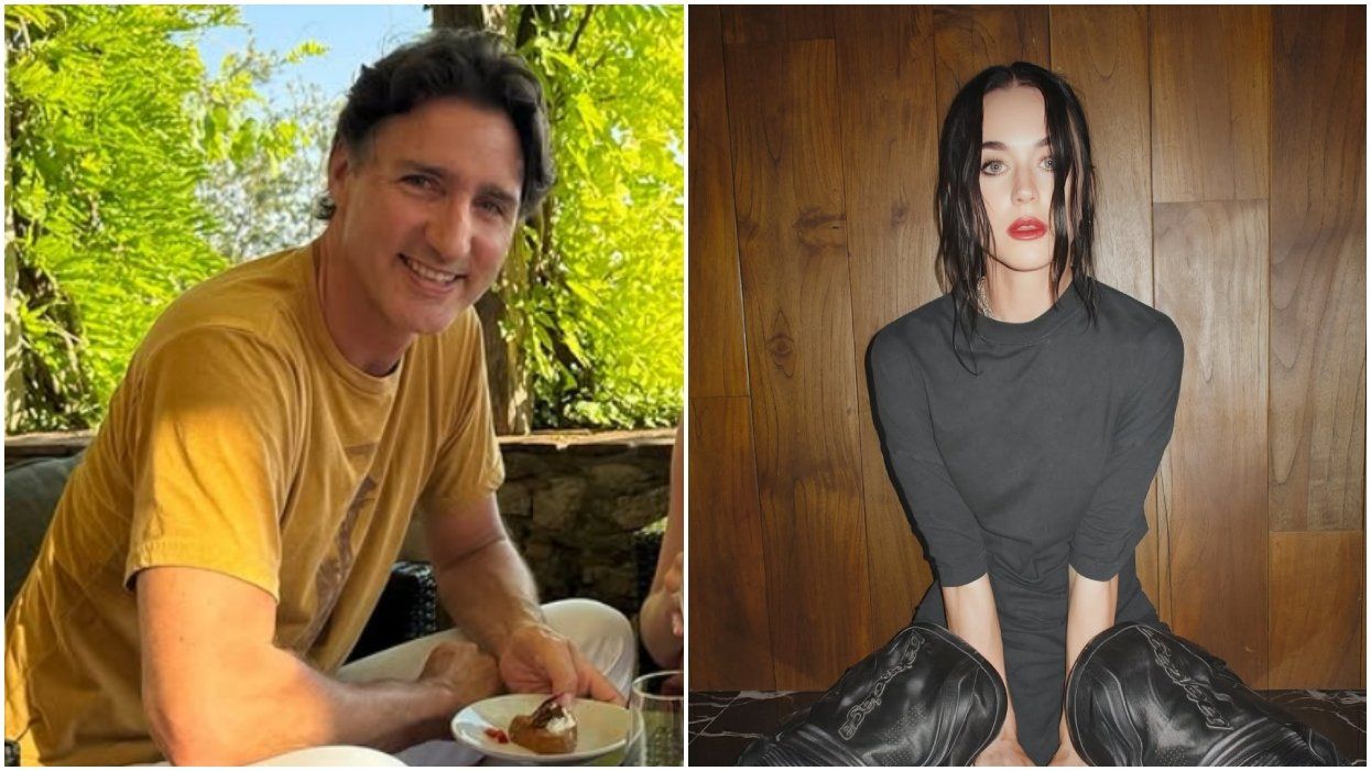 Former Canada PM Justin Trudeau. Right: Katy Perry poses for photo.