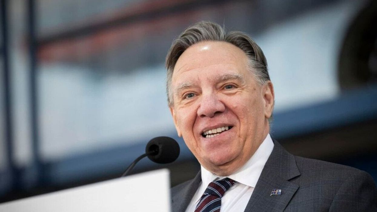 Francois Legault gives a speech.