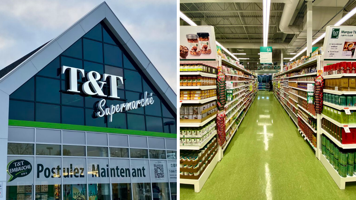 Front of the Montreal T&T Supermarket. Right: Inside Montreal's new T&T Supermarket.