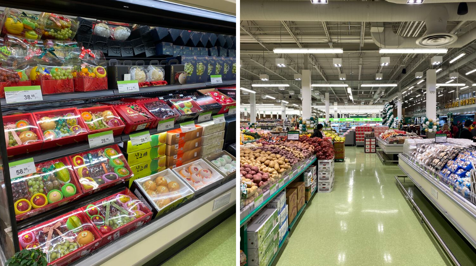 Fruits and vegetables aisle at T&T Supermarket in Montreal.