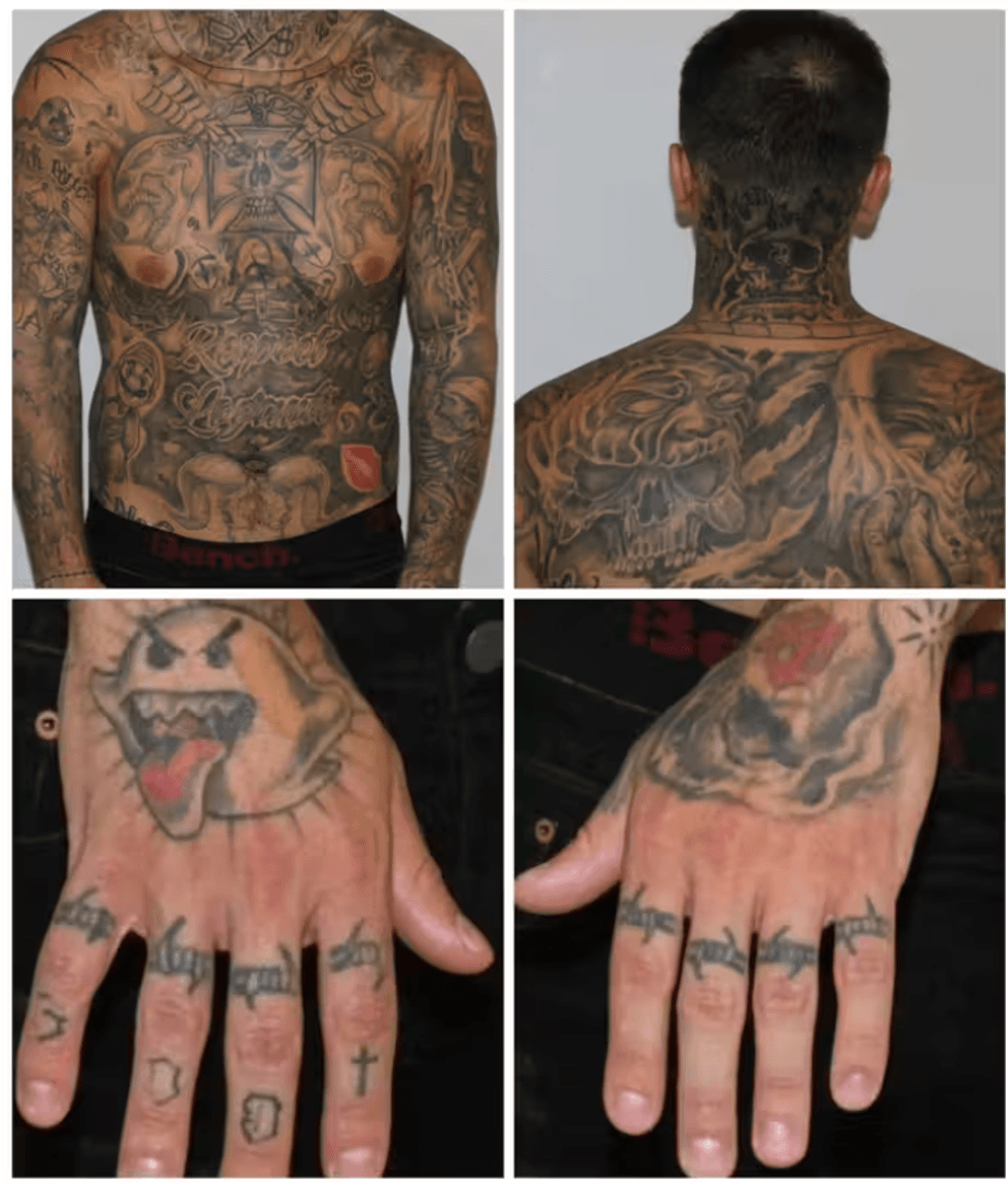 Fugitive Dylan Denis' tattoos. 