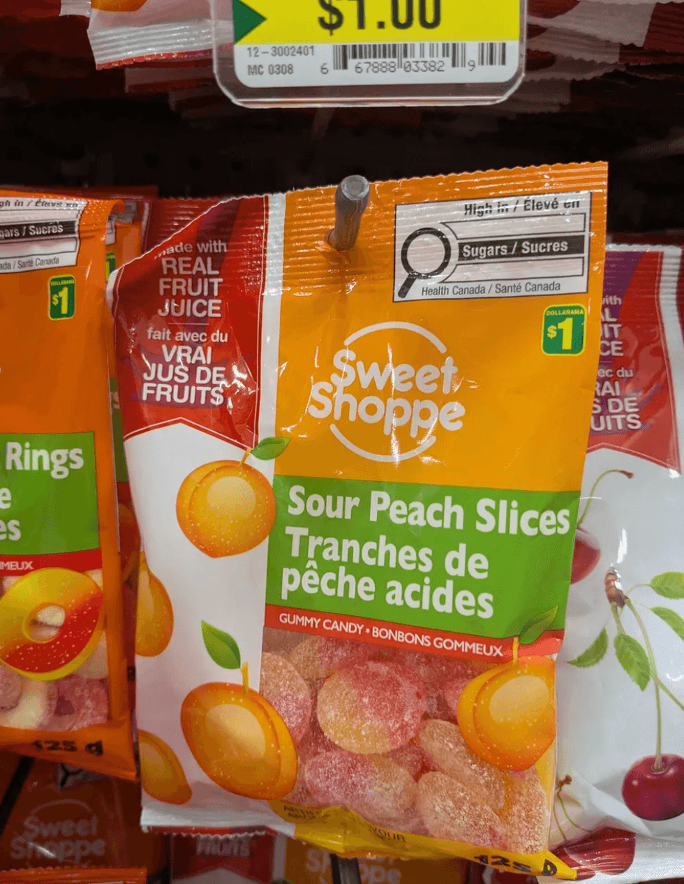 Fuzzy peach knock-offs at Dollarama.