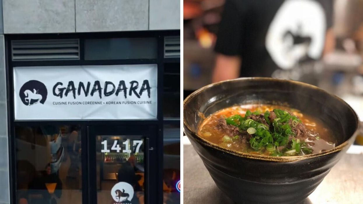 Ganadara entrance. Right: A bowl of ramyun.