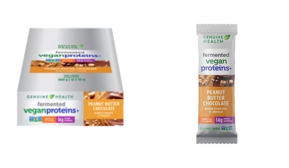 Genuine Health brand Fermented Vegan Proteins+ Peanut Butter Chocolate Bar