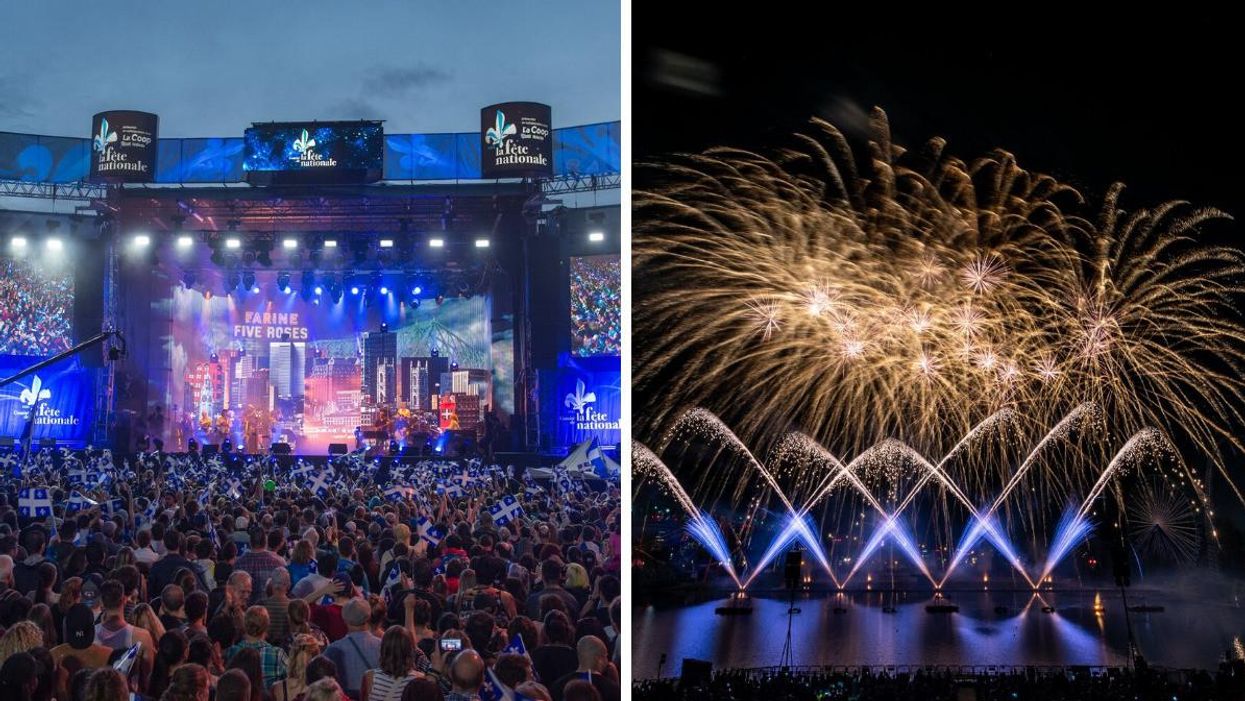 Grand Spectacle de la Fête nationale in 2018. Right: L’International des Feux Loto-Québec.