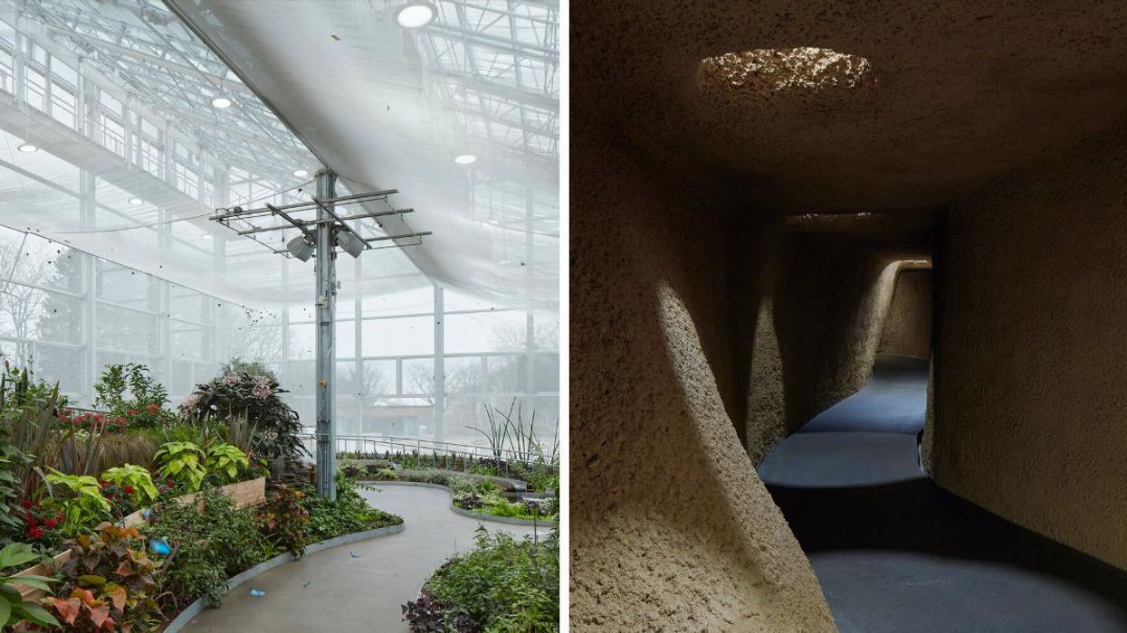 "Grand Vivarium" of the Montreal Insectarium. Right: Labyrinth of the Montreal Insectarium.