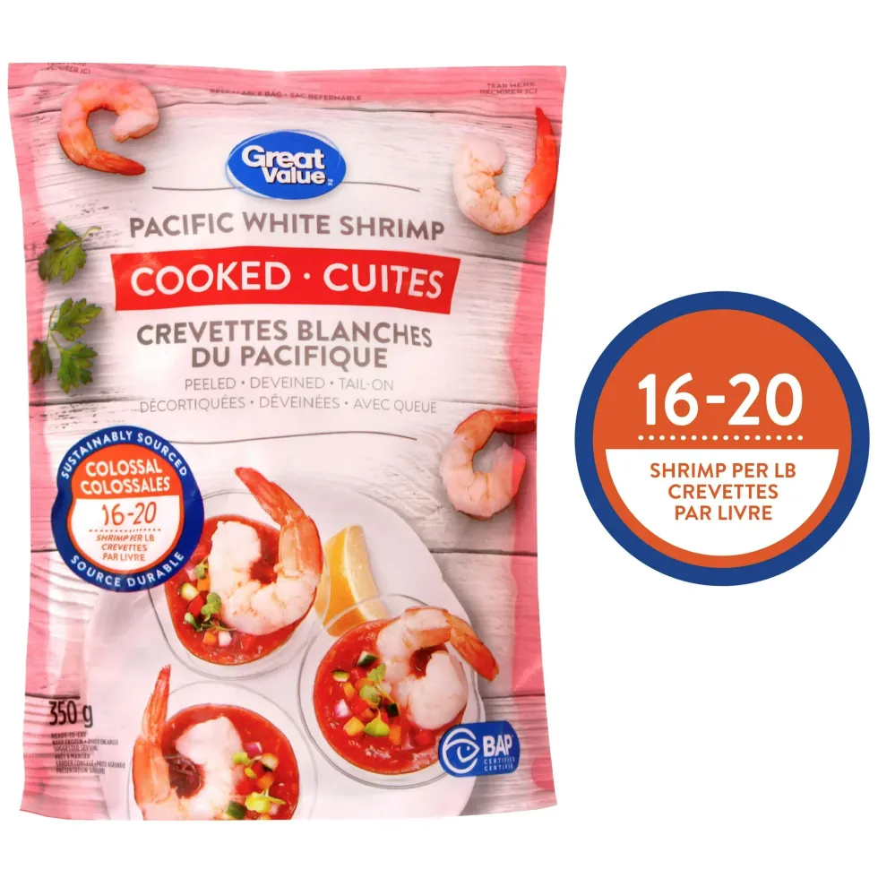 Great Value Pacific White Shrimp.