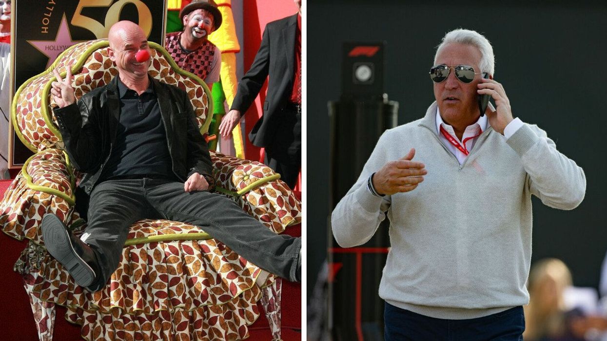Guy Laliberté is honoured with a ceremony. Right: Lawrence Stroll takes a phone call.