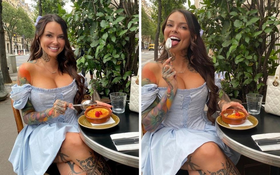 Helene Boudreau eating creme brulee in Paris.