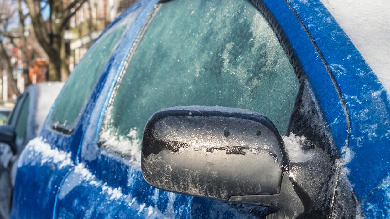Ice covering a car on a Montreal street.