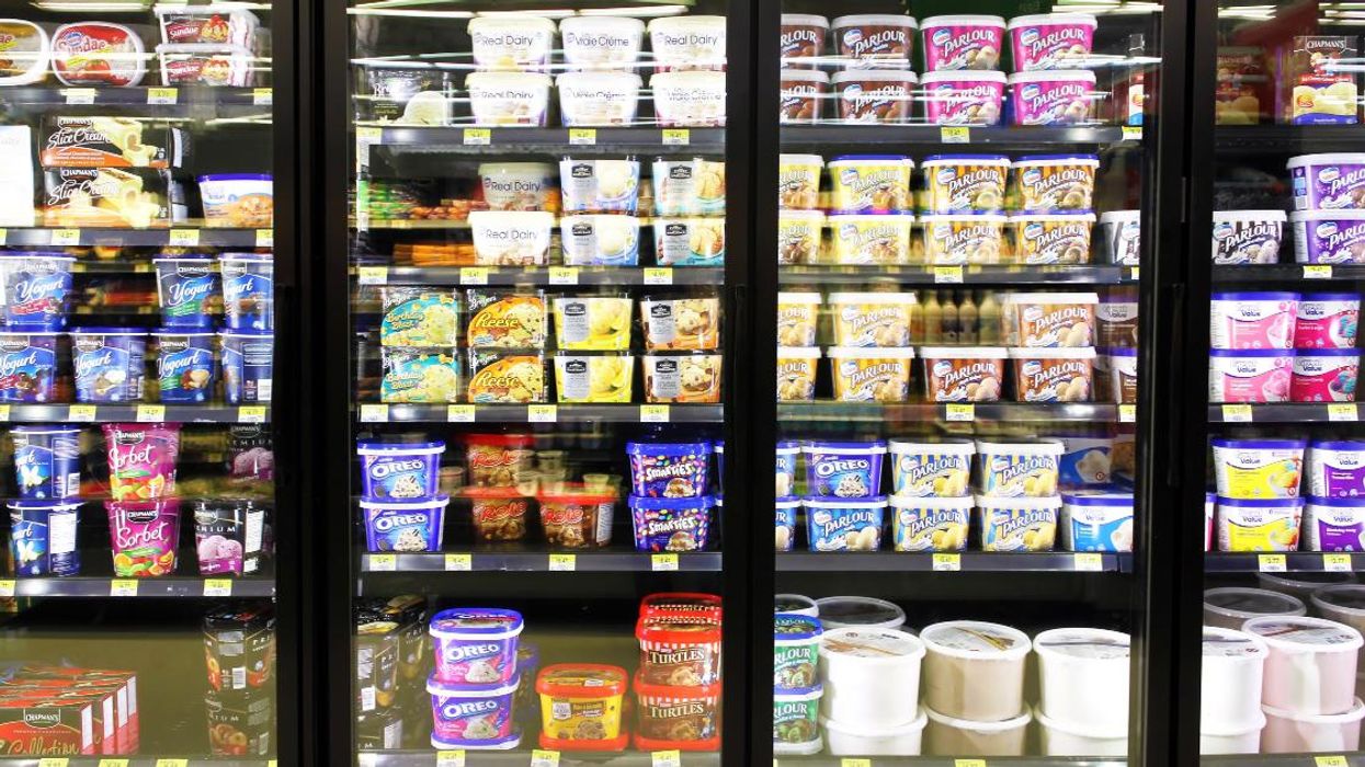 Ice cream aisle in a grocery store.