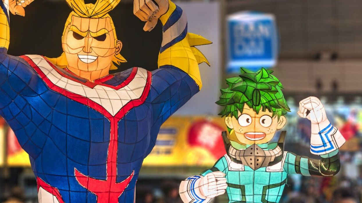 Illuminated anime characters from My Hero Academia.