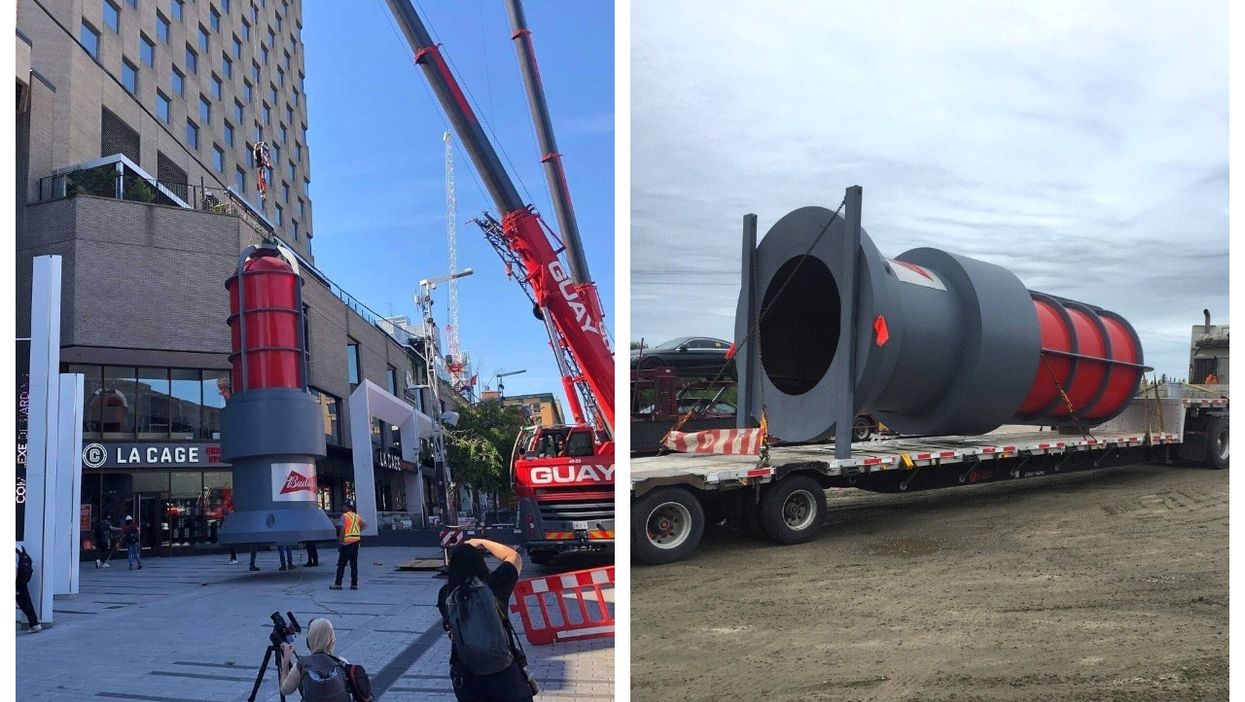 A Giant 20-ft Red Light Was Just Installed In Downtown Montreal & Here's Why