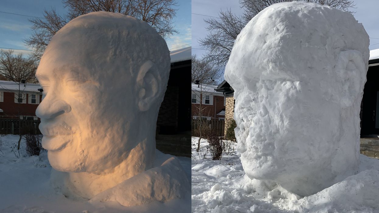 A Quebecer's Massive George Floyd Snow Sculpture Appears To Have Been Vandalized