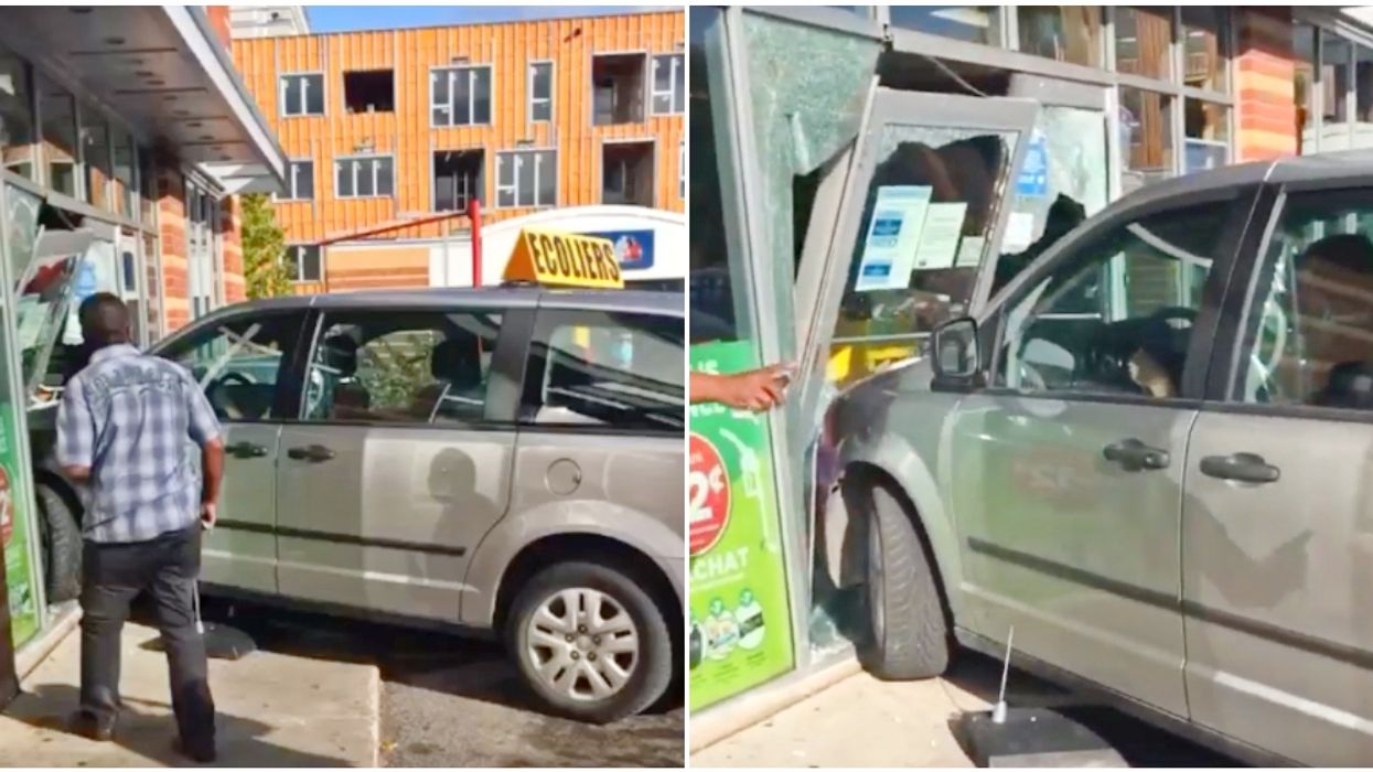 A Van With An 'ÉCOLIERS' Sign Crashed Into A Montreal Couche-Tard Yesterday (VIDEO)