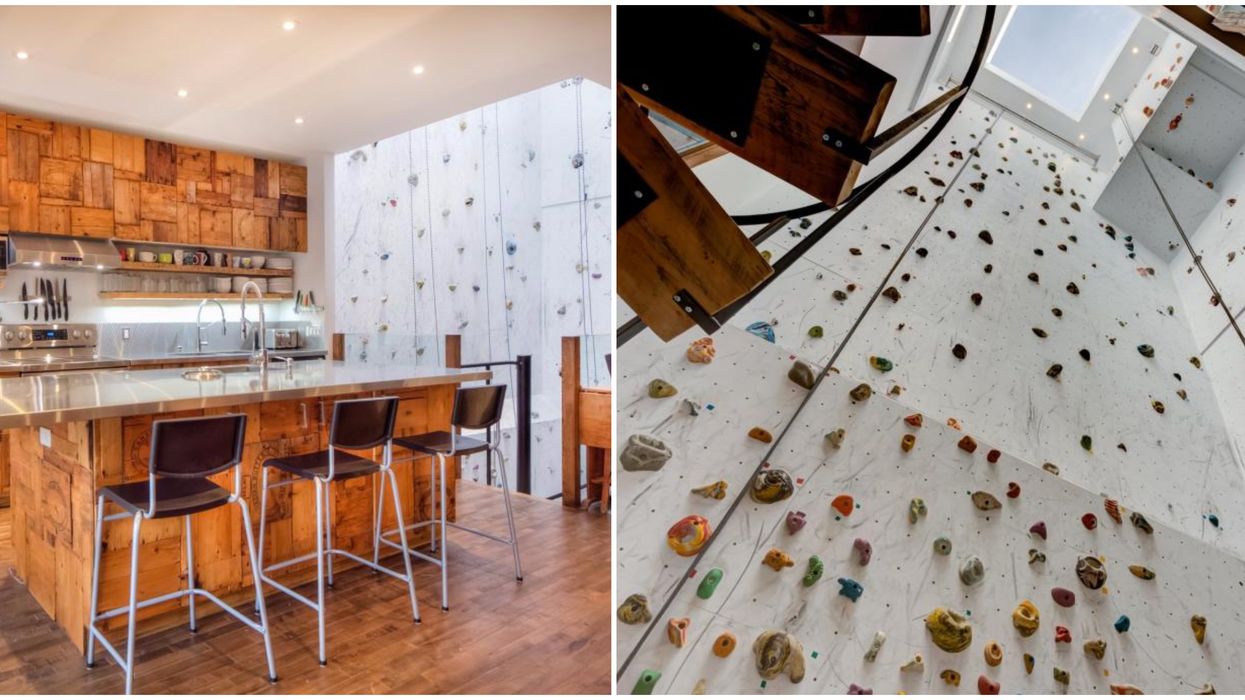 This Montreal Condo For Rent Has A Rock Climbing Wall That You Can See From The Kitchen