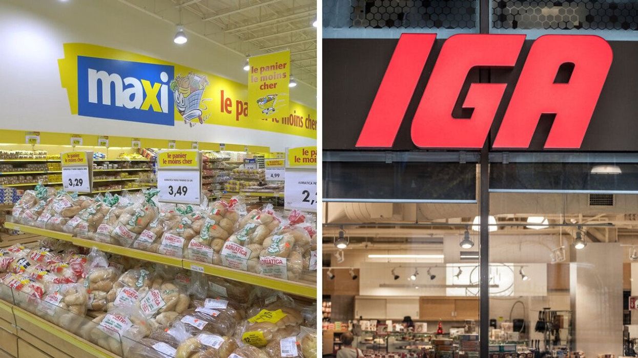 Inside a Maxi store. Right: Outside an IGA store in Montreal.