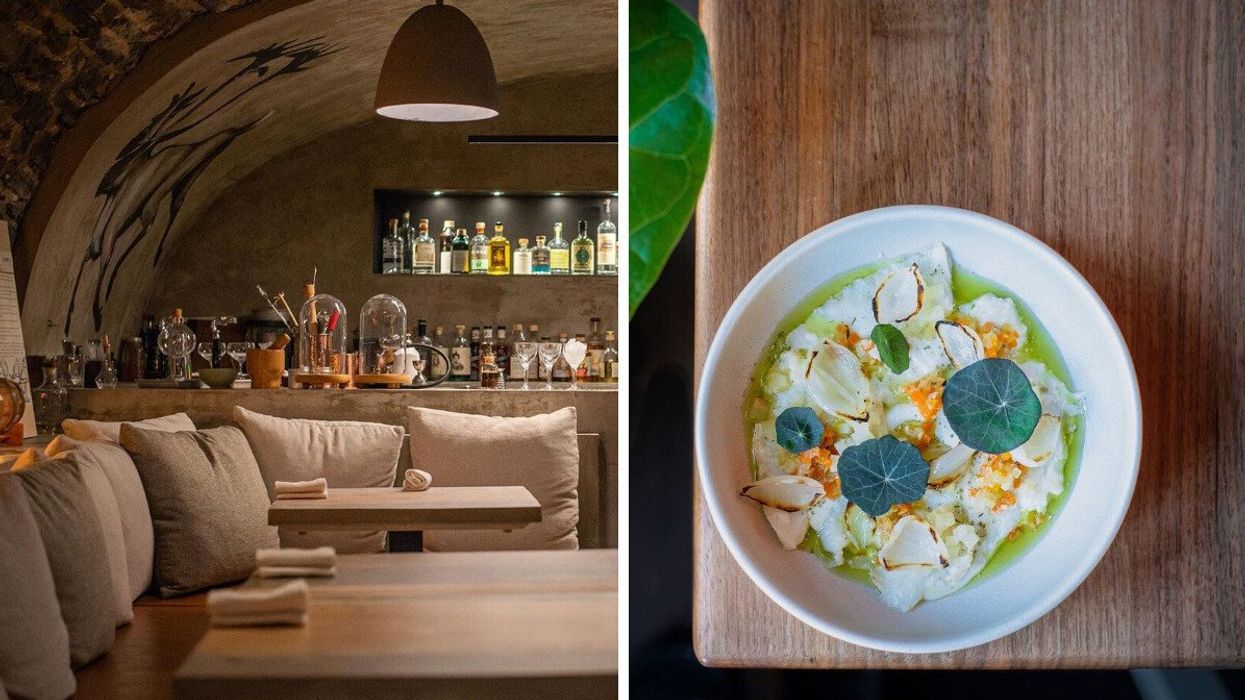 Interior of Restaurant Tanière³. Right: Food from Restaurant Légende.