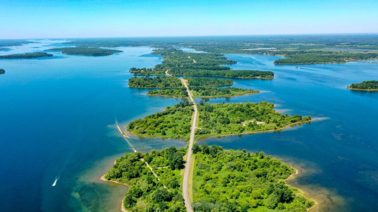 Islands connected by a road.