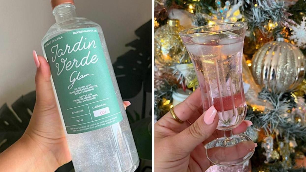 Jardin Verde Glam gin. Right: Gin Cocktail.
