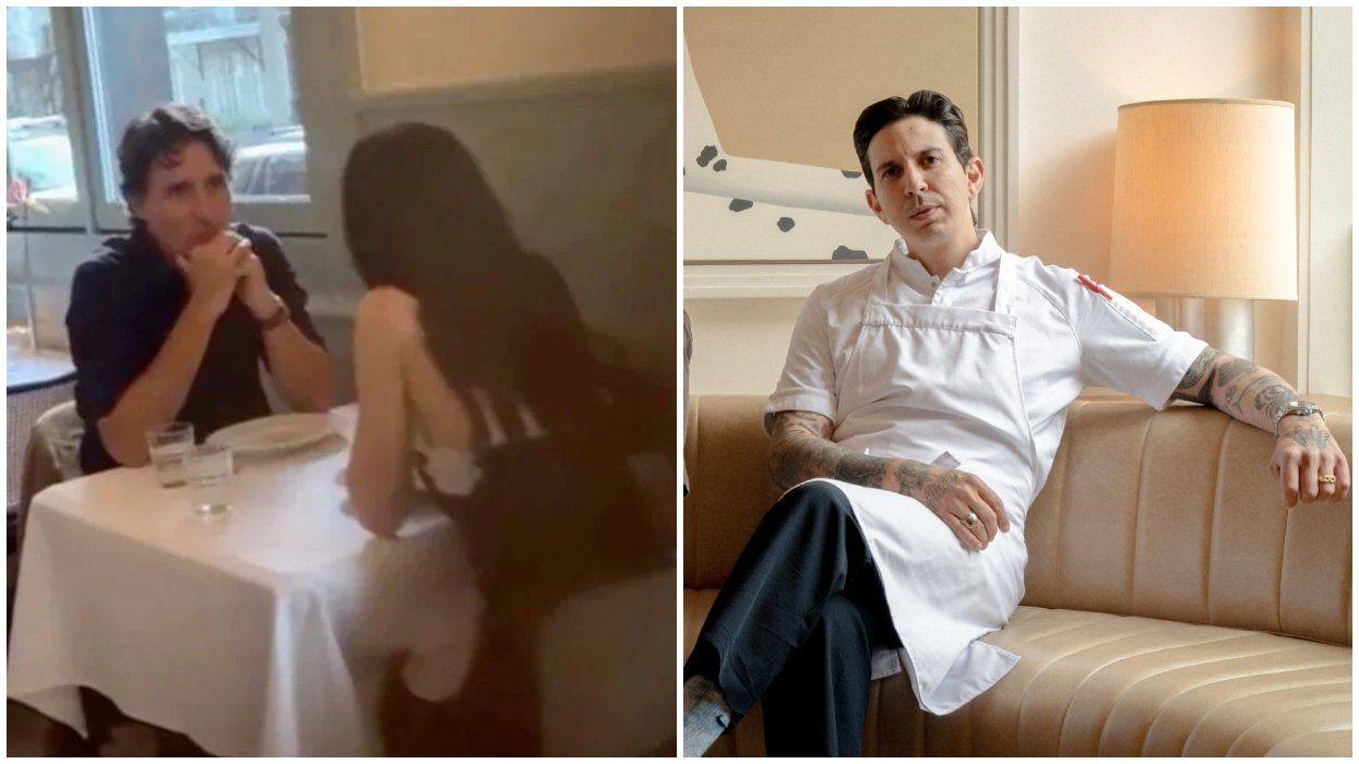 Justin Trudeau eating dinner with Katy Perry. Right: Chef Danny Smiles