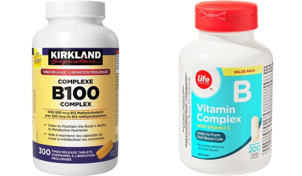 Kirkland Signature B100 Complex Time Release. Right: Life Vitamin B Complex with Vitamin C.