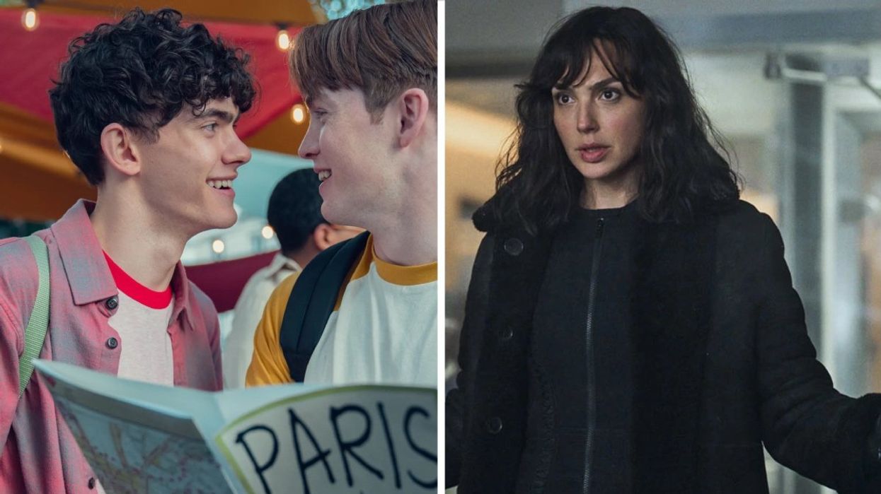 Kit Connor and Joe Locke in a scene from season two of 'Heartstopper', Right: Gal Gadot starring in her latest Netflix film 'Heart of Stone.'