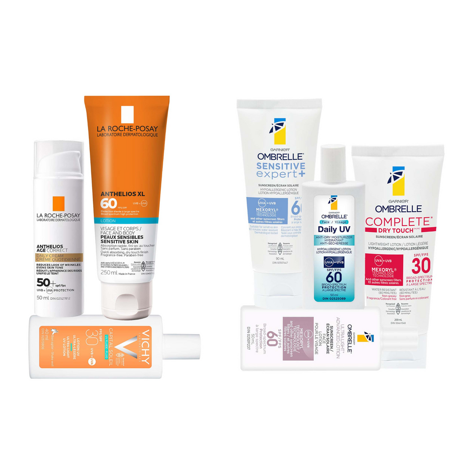 La Roche-Posay, Vichy and Ombrelle suncare products. 