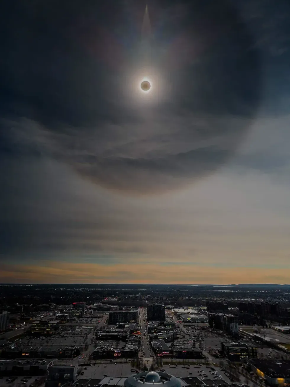 Laval's partial eclipse by drone.