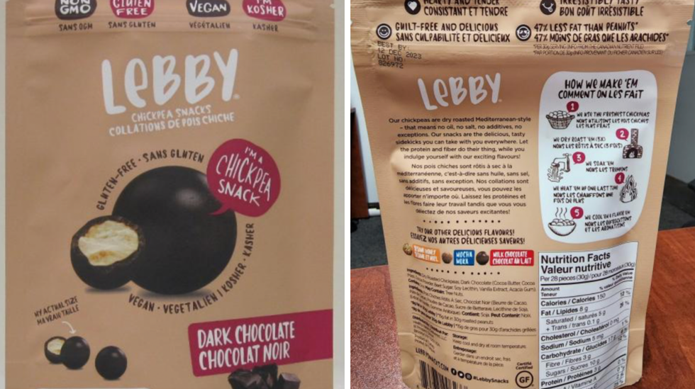 Libby brand chocolate covered chickpeas.