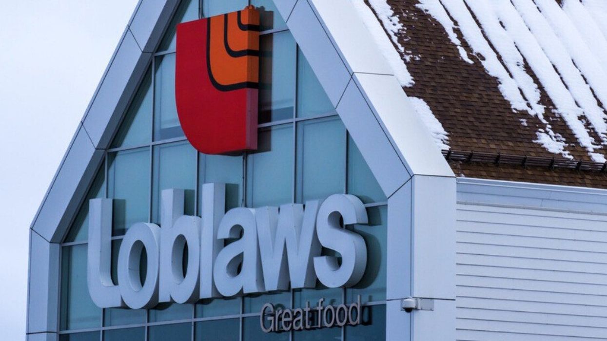Loblaws grocery store sign in winter.