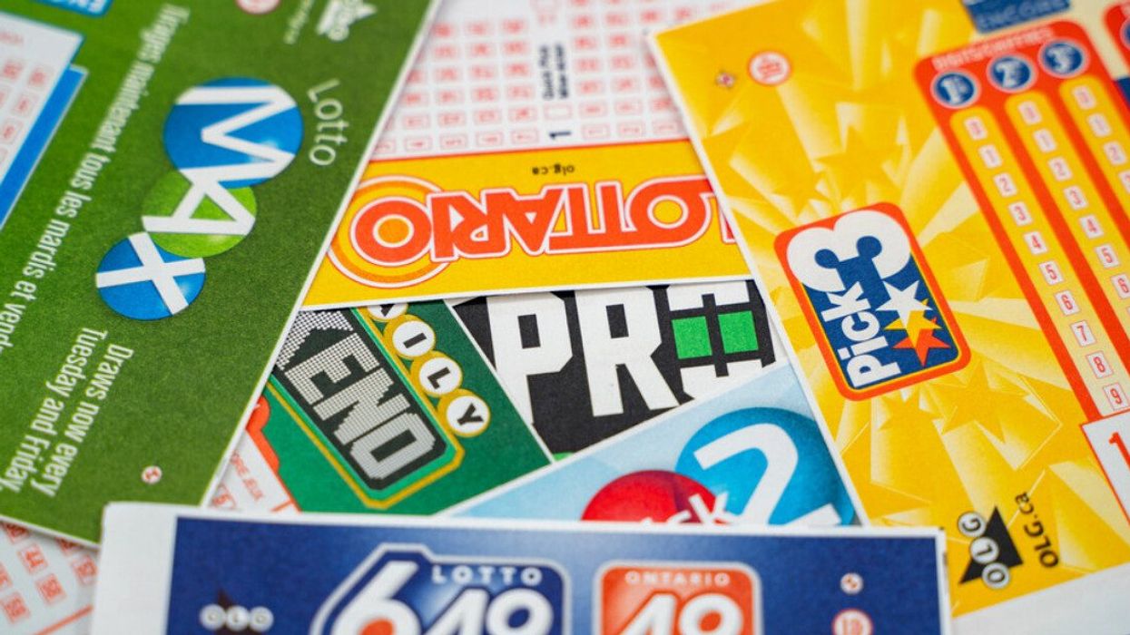 Lotto Max, 649, Pick 2, Pick 3, Proline, Pools, Lottario, Daily Grand and Daily Keno tickets on isolated, Canadian lottery games.