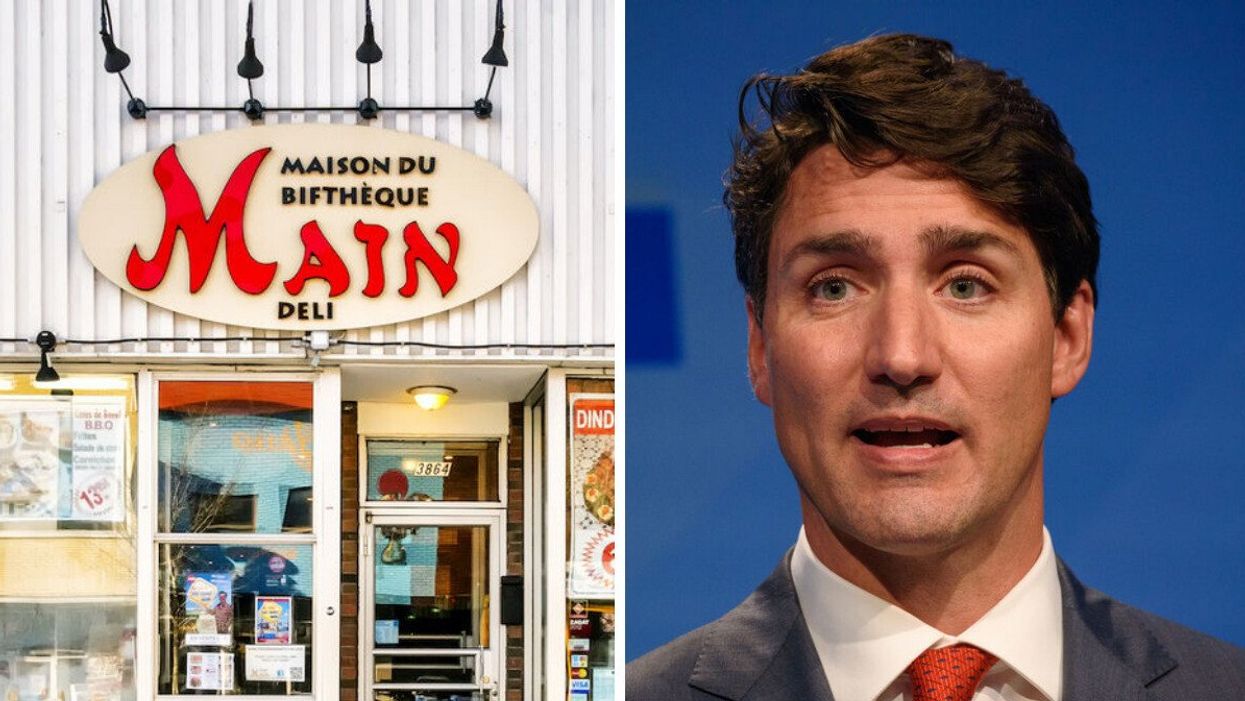 Main Deli. Right: Justin Trudeau.