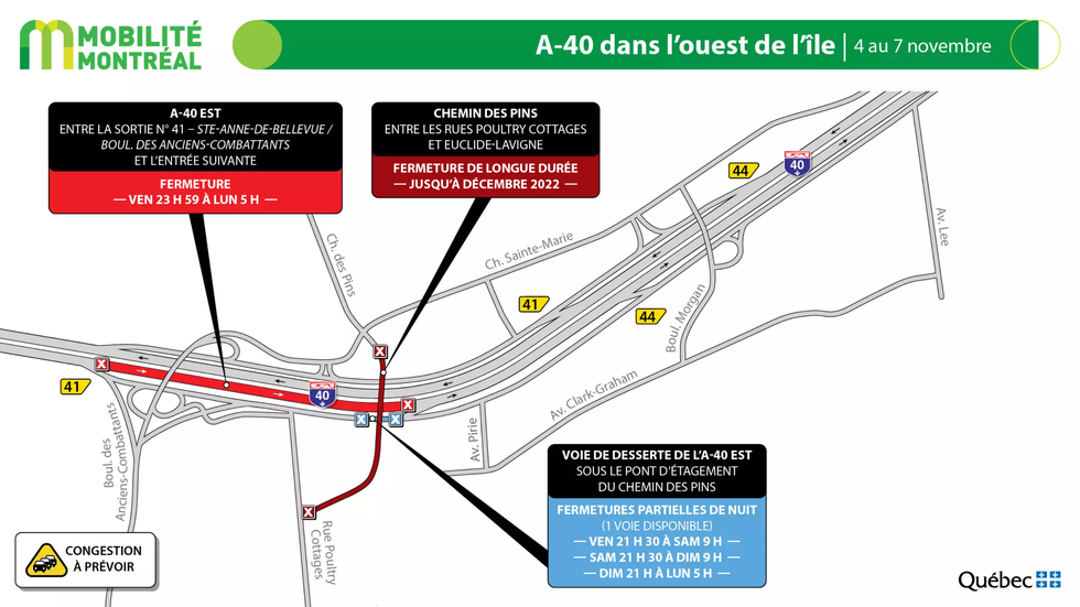 Map highlighting locations of major construction and closures on Highway 40.