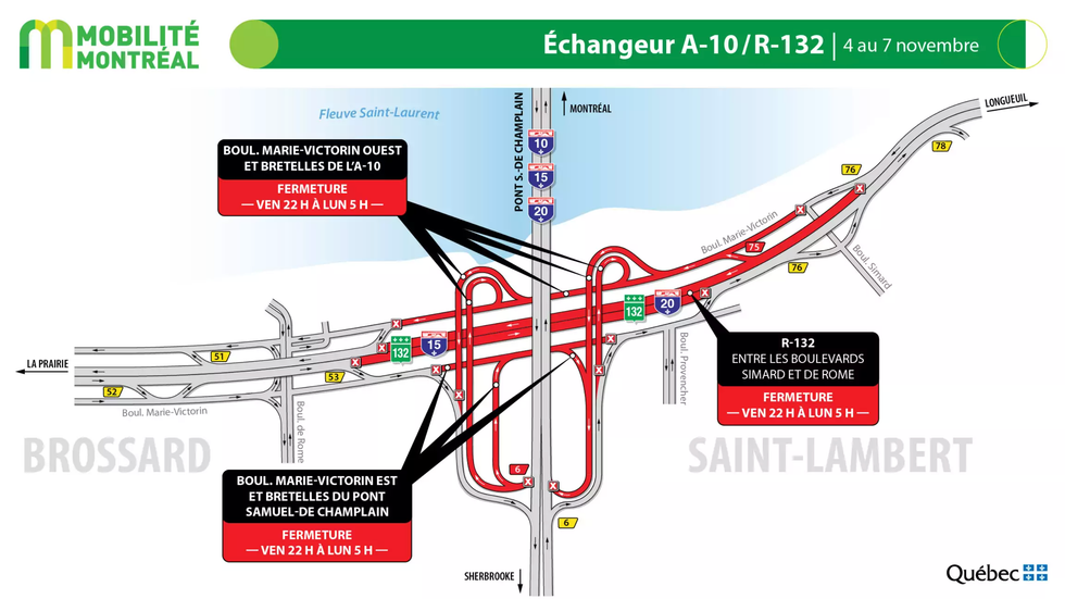 Map highlighting locations of major construction and closures on Route 132.