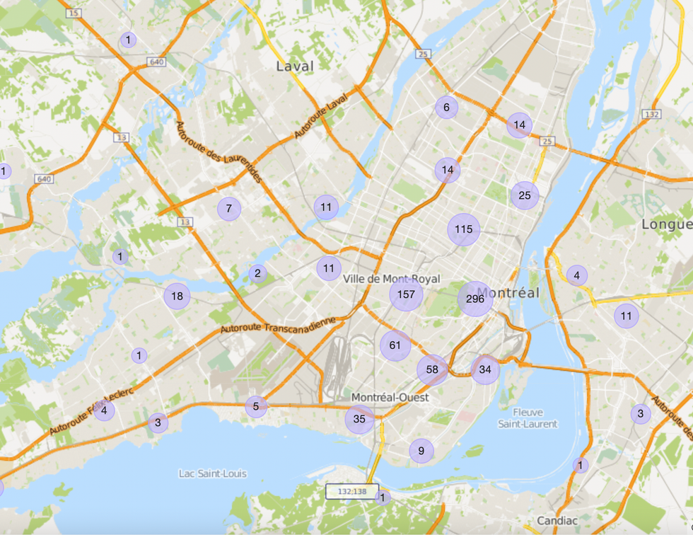 Map of apartments for rent on Craigslist.