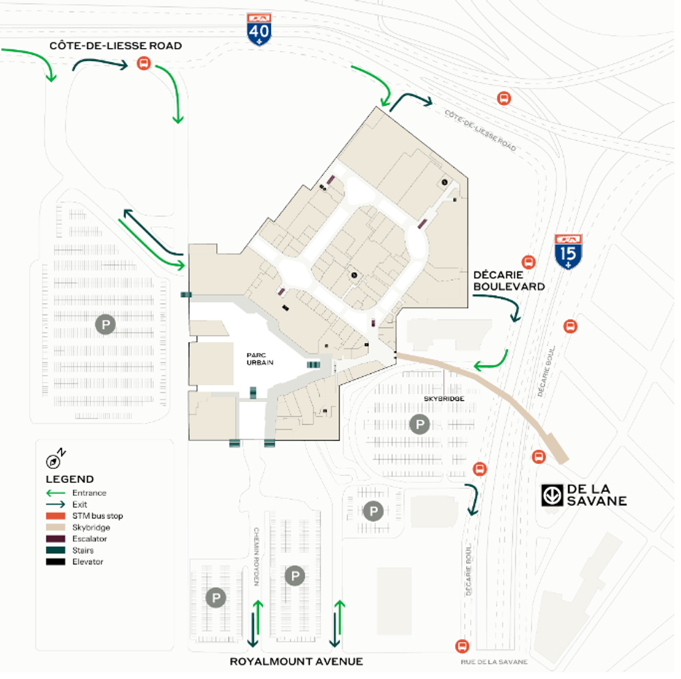 Map of Royalmount parking areas.