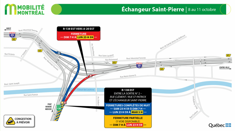Map of the closures of the Saint-Pierre interchange.