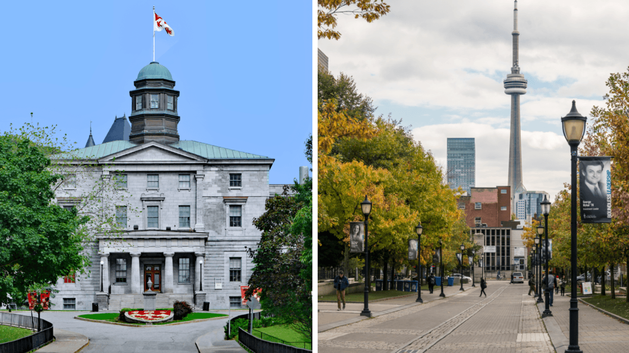 McGill University, Right: View of CN Tower from University of Toronto.