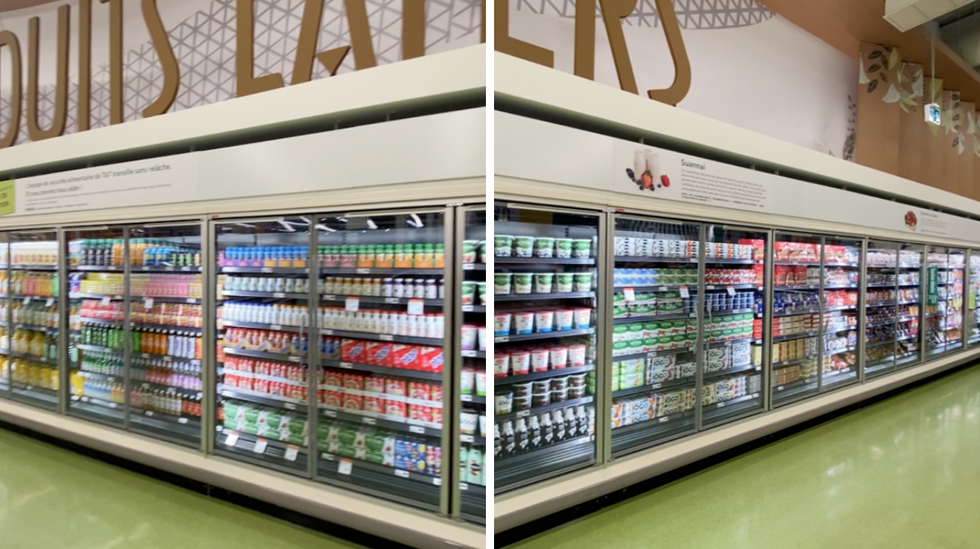 Meat & dairy aisle at T&T Supermarket in Montreal.