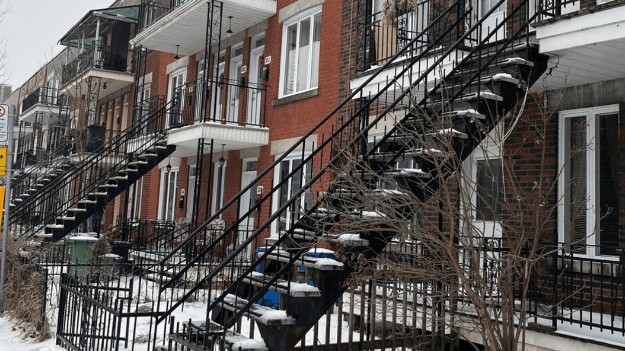 Montreal apartments with outdoor walk-ups in winter.