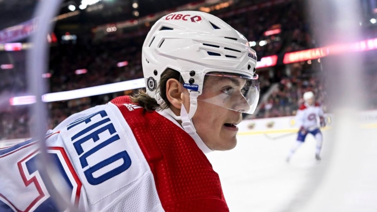 Montreal Canadiens player Cole Caufield on the ice.