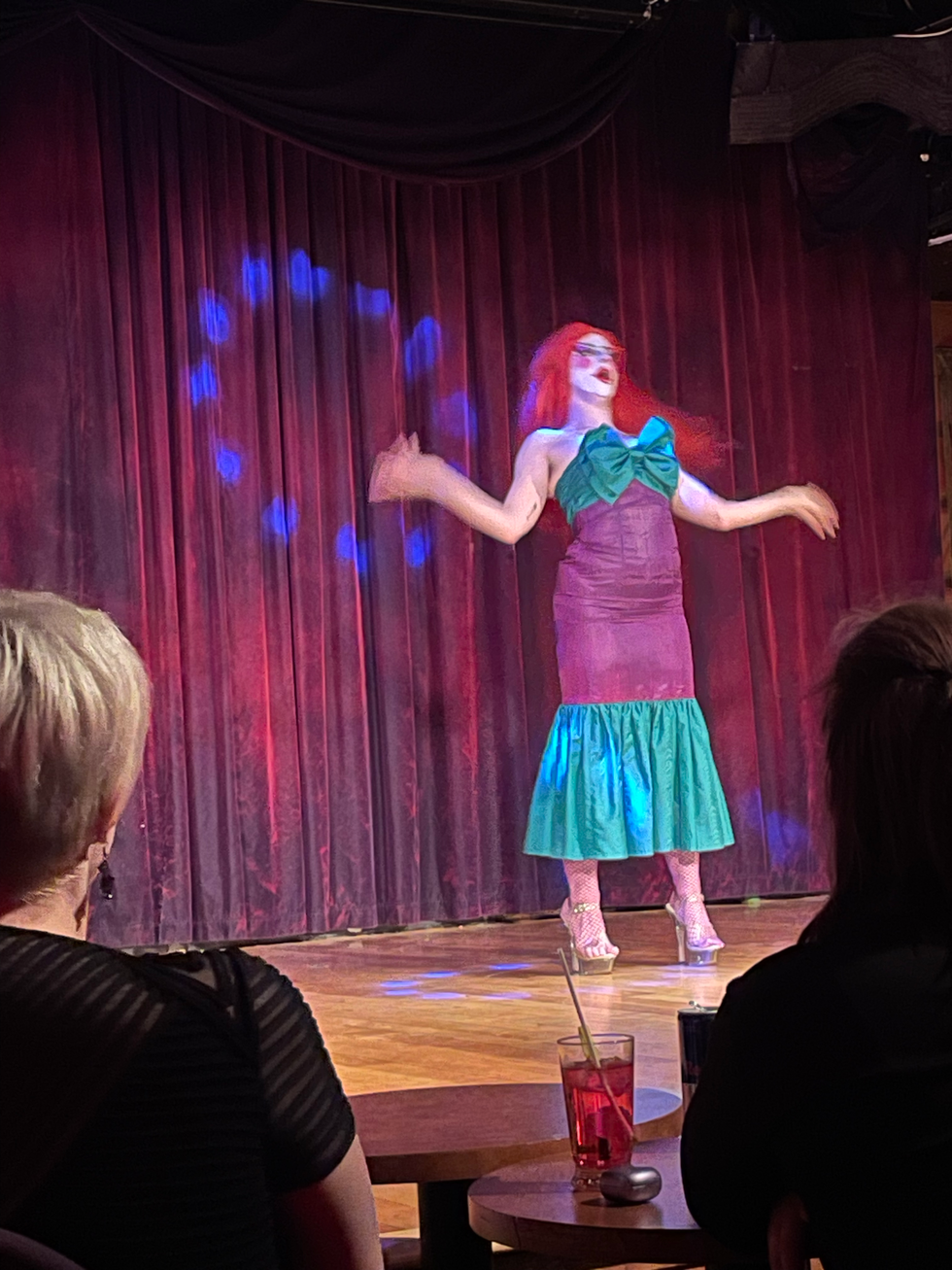 Montreal drag and burlesque artist Yikes Macaroni delivers a performance inspired by The Little Mermaid.