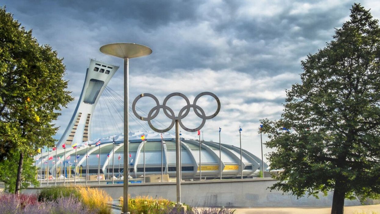 Montreal Olympic Stadium and rings.